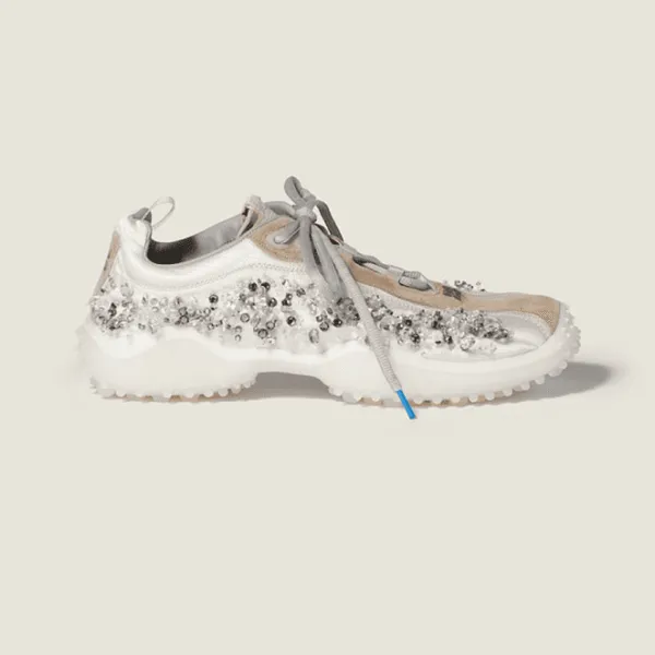 Miu Miu Embellished Technical Sneakers – Ivory & Sand