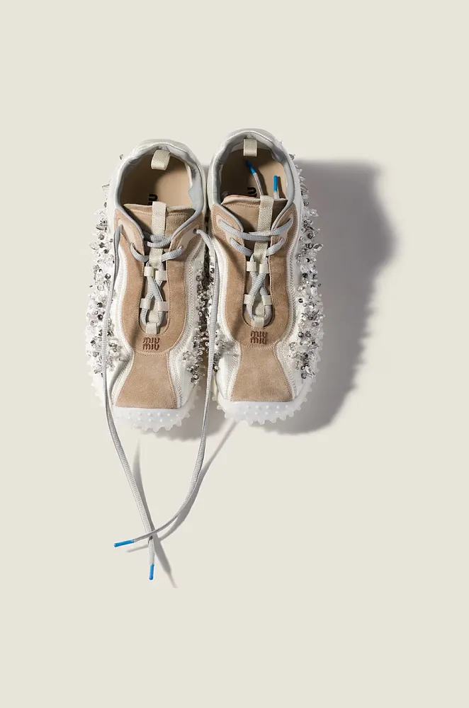 Miu Miu Embellished Technical Sneakers – Ivory & Sand - Image 4