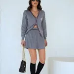 Miu Miu Héritage V-Neck Cardigan & Pleated Mini Skirt Set