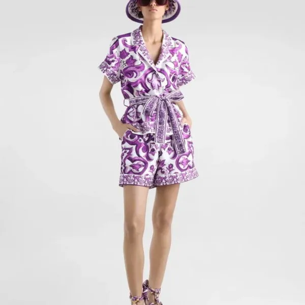 DOLCE & GABBANA Majolica Print Belted Shirt & Shorts Set
