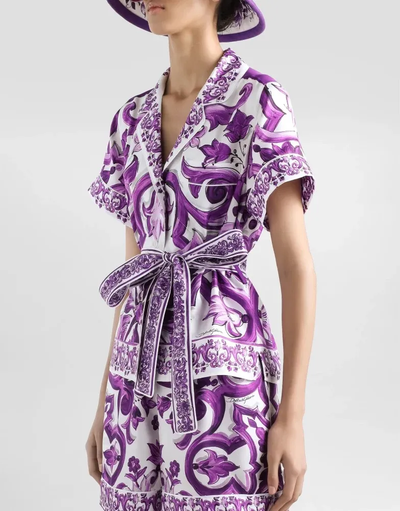 DOLCE & GABBANA Majolica Print Belted Shirt & Shorts Set - Image 3