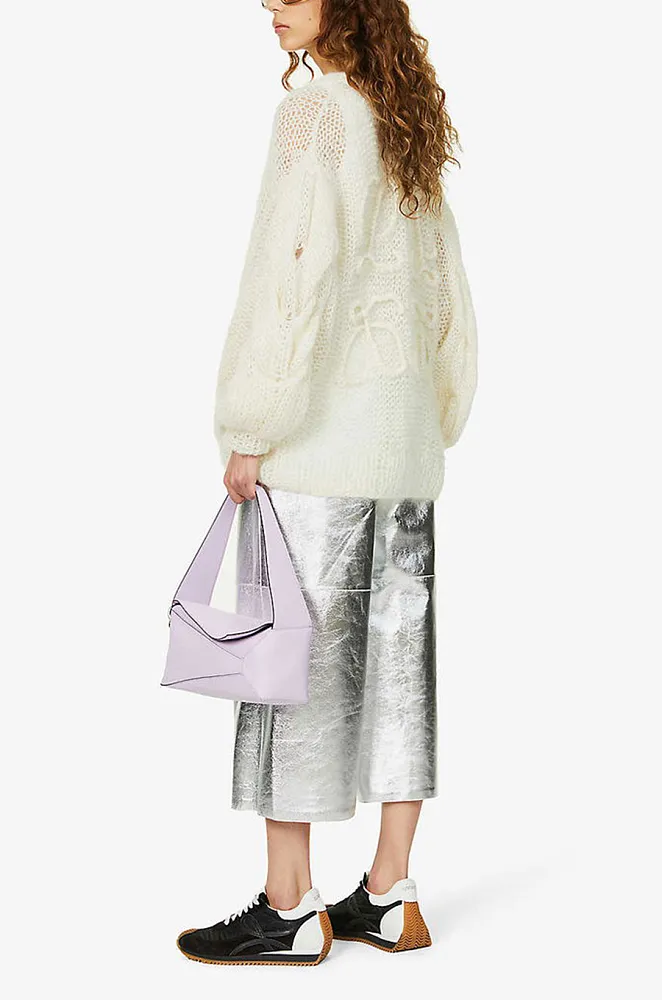 LOEWE Anagram Open-Knit Mohair Cardigan — Ecru - Image 4