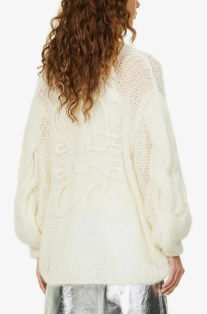 LOEWE Anagram Open-Knit Mohair Cardigan — Ecru - Image 5