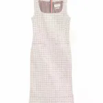 THOM BROWNE Pastel Windowpane Check Tailored Midi Dress – Ivory