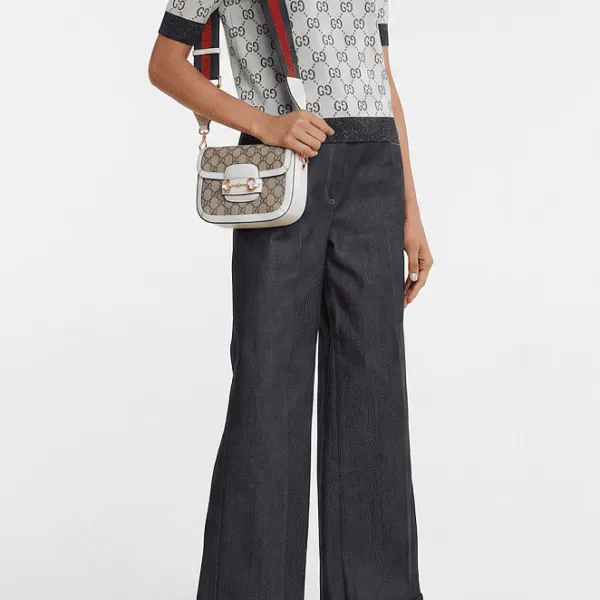 GUCCI GG Jacquard Short-Sleeve Knit Top — Powder Blue