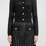 BALMAIN Sheer-Stripe Knit Cardigan — Black & Gold