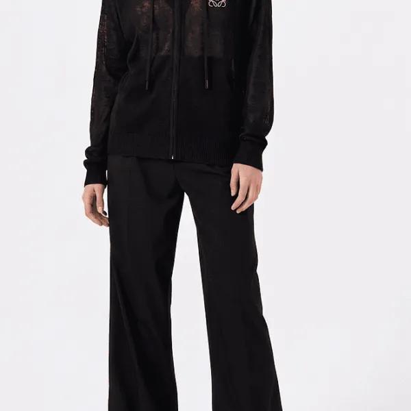 LOEWE Anagram Sheer Knit Zip Hoodie — Black