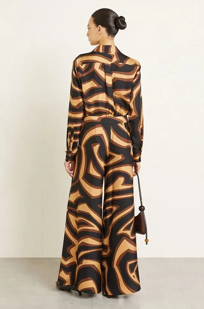 PUCCI Iride Graphic Silk Shirt & Palazzo Trouser Set – Chocolate Multi - Image 3