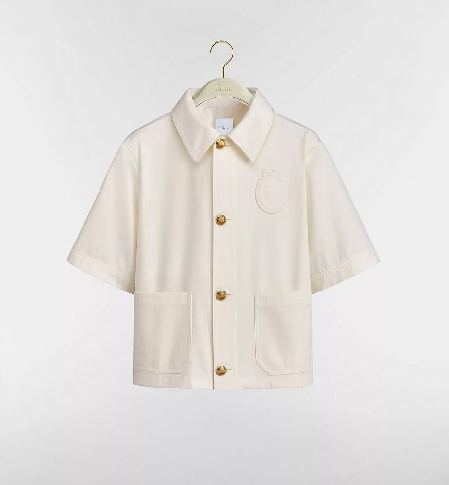 IMG_6461 DIOR Crest-Embroidered Gold Button Short-Sleeve Jacket – Ivory - Image 1