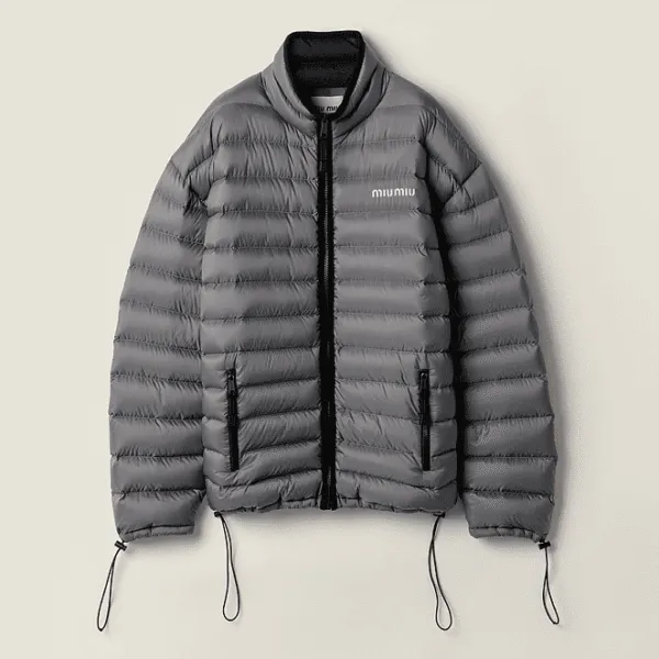 Miu Miu Lightweight Logo Puffer Jacket – Slate Grey