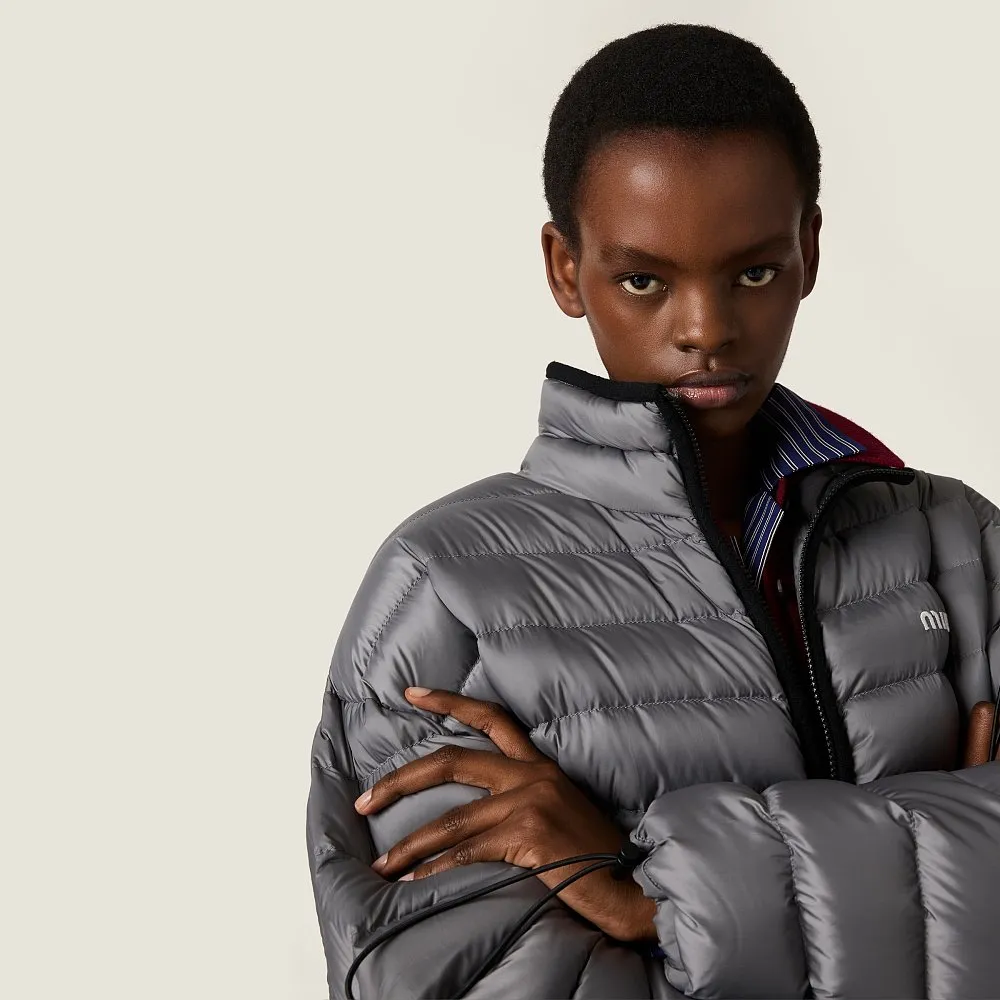 Miu Miu Lightweight Logo Puffer Jacket – Slate Grey - Image 3