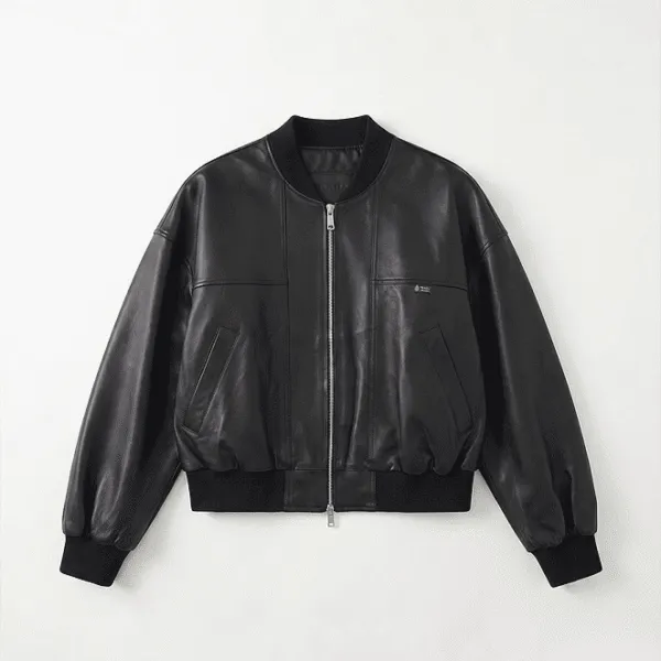 Prada Re-Nylon Label Leather Bomber Jacket – Black