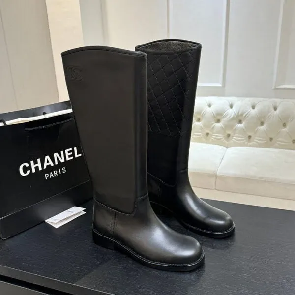 CHANEL Matelassé Quilted Leather Riding Boots