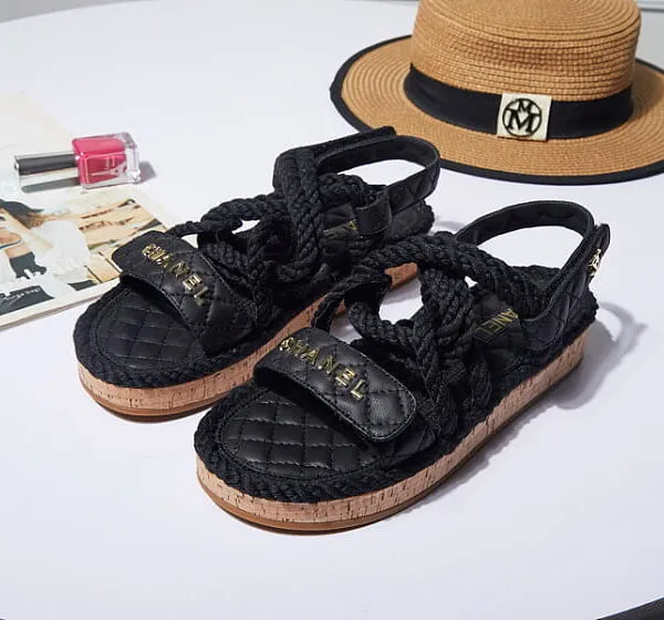 CHANEL Cordage Matelassé Platform Sandals