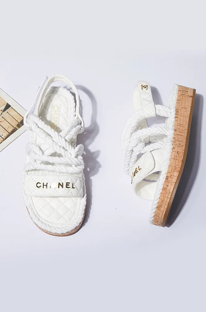 CHANEL Riviera Cordage Quilted Platform Sandals — Blanc - Image 6