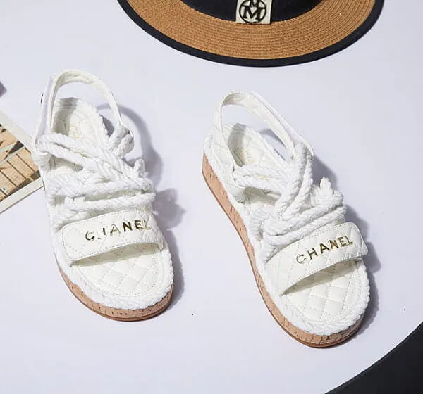 CHANEL Riviera Cordage Quilted Platform Sandals — Blanc
