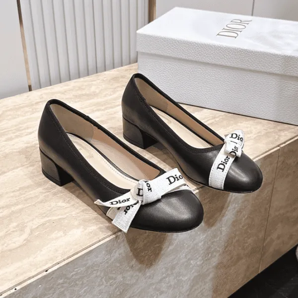 DIOR J’Adior Ribbon Bow Leather Pumps — Black