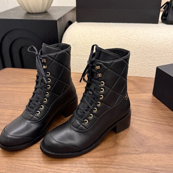 CHANEL Quilted Leather Lace-Up Combat Boots