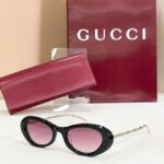 GUCCI Sculpted Oval Metal-Temple Sunglasses