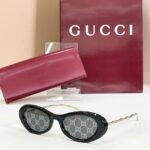 GUCCI Sculpted Oval Metal-Temple Sunglasses