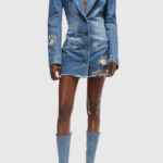 CAVÉRINE™ Crystal-Embellished Open-Back Denim Blazer Dress