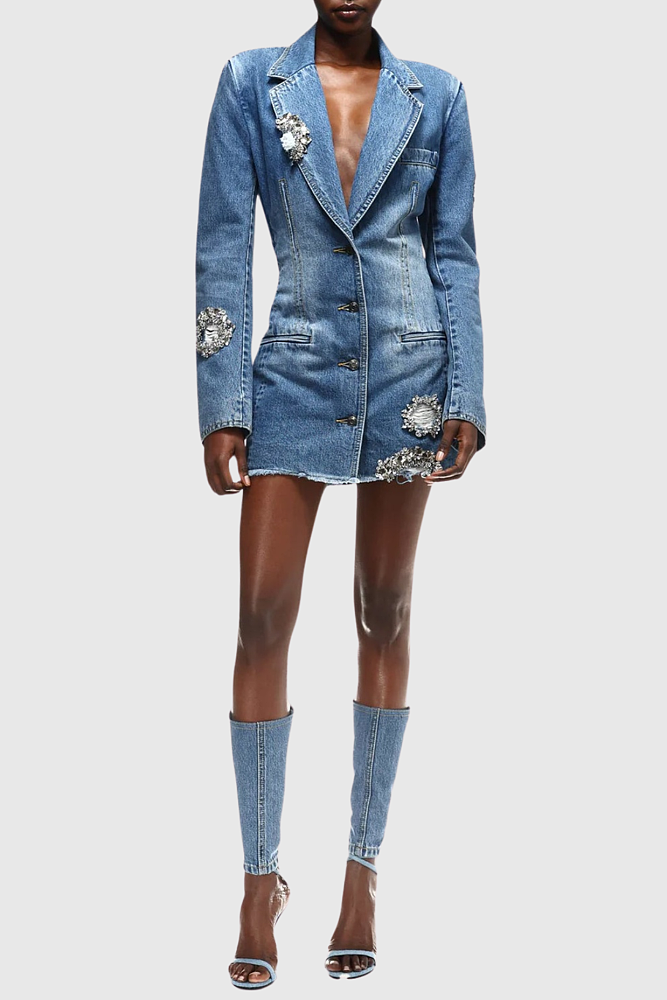 img_8313-2 CAVÉRINE™ Crystal-Embellished Open-Back Denim Blazer Dress - Image 1
