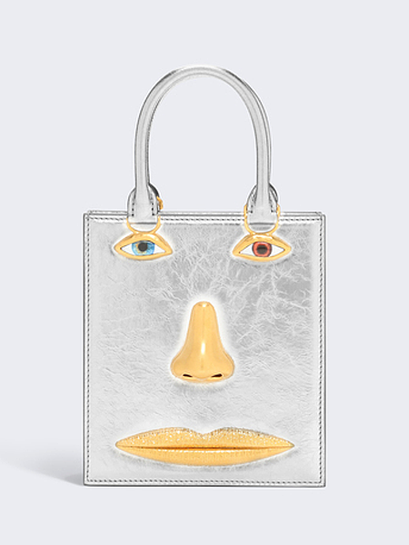 SCHIAPARELLI Face Metallic Leather Mini Tote Bag