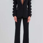 VELORIQUE™ Noir Floral-Appliqué Tuxedo Set