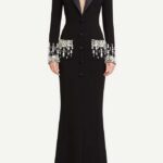 ÉTOILÉVA™ Crystal-Fringe Satin Column Gown