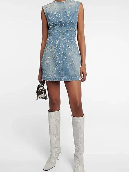 DÉNARQUE™ Sculpted Distressed Denim Mini Dress