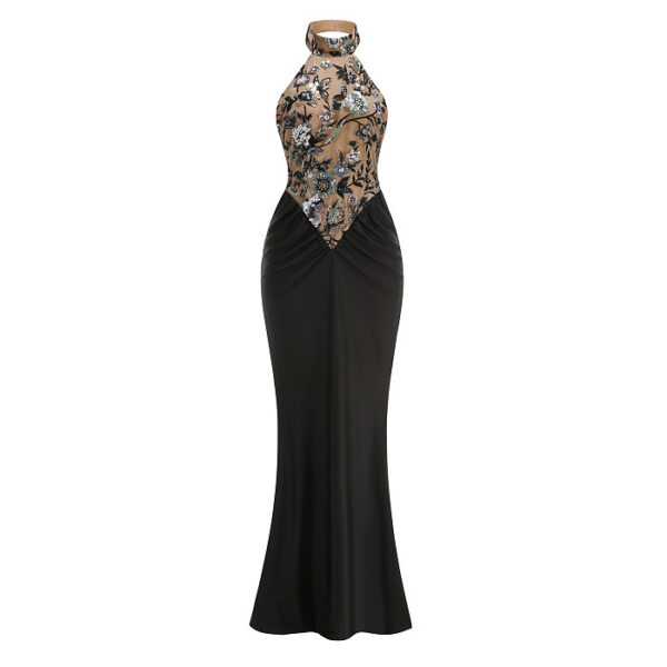 ÉLYSÉVRA™ Sculpted Botanical Halter Gown — Black