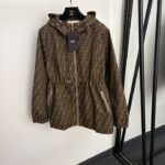 Fendi FF Monogram Drawstring-Waist Hooded Jacket | Tobacco Brown & Black