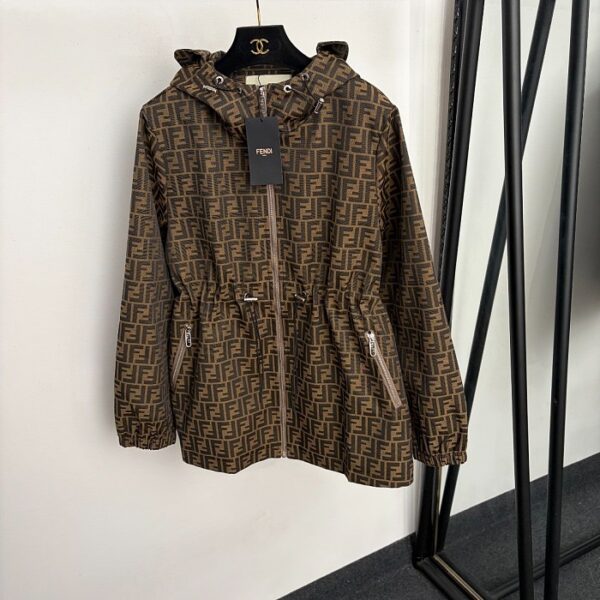 Fendi FF Monogram Drawstring-Waist Hooded Jacket | Tobacco Brown & Black