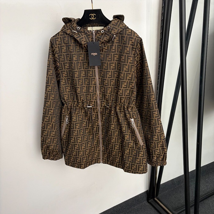 IMG_1258 Fendi FF Monogram Drawstring-Waist Hooded Jacket | Tobacco Brown & Black - Image 1