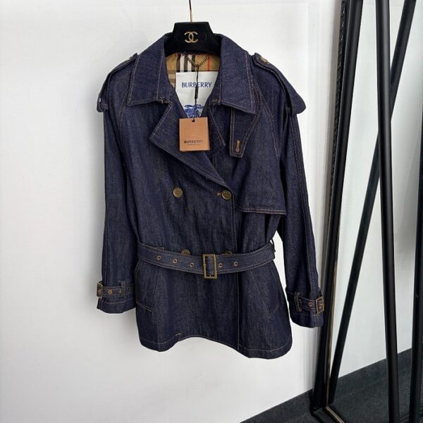 Burberry Double-Breasted Belted Denim Trench Jacket Indigo Blue