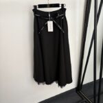 Dior Christian Dior Signature Ribbon-Belt Lace-Trimmed Midi Skirt