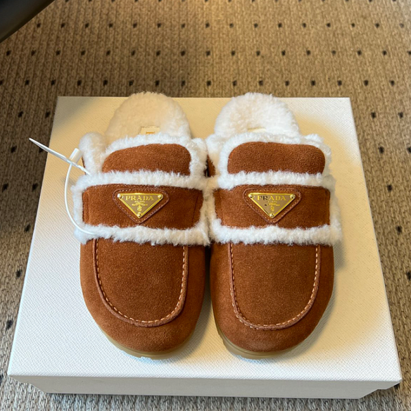 PRADA Shearling-Lined Suede Mules